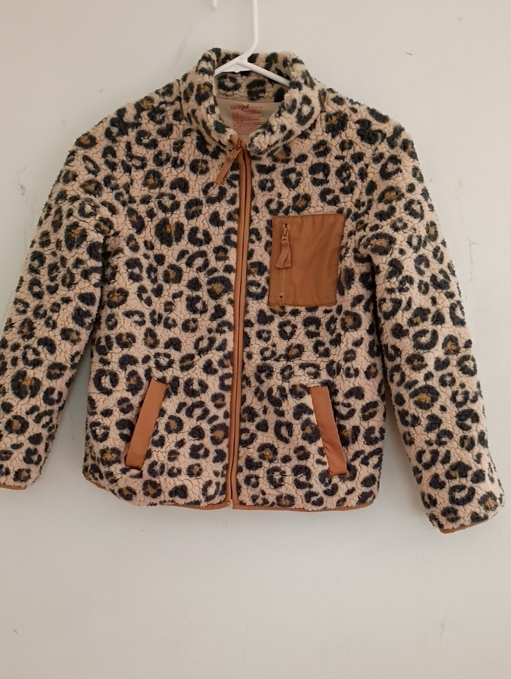 Cat & Jack Leopard Print Sherpa Jacket with Tan Trim